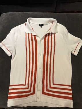 Express Mens Striped Border Cotton Short Sleeve Sweater Polo EUC Size Medium